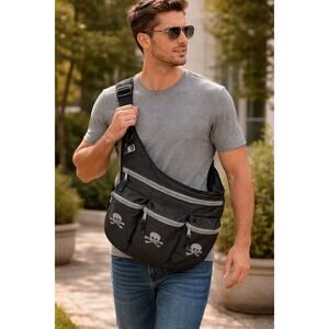 Diaper Dude Ergonomic Across the Chest Messenger Diaper Bag Skull & Bones